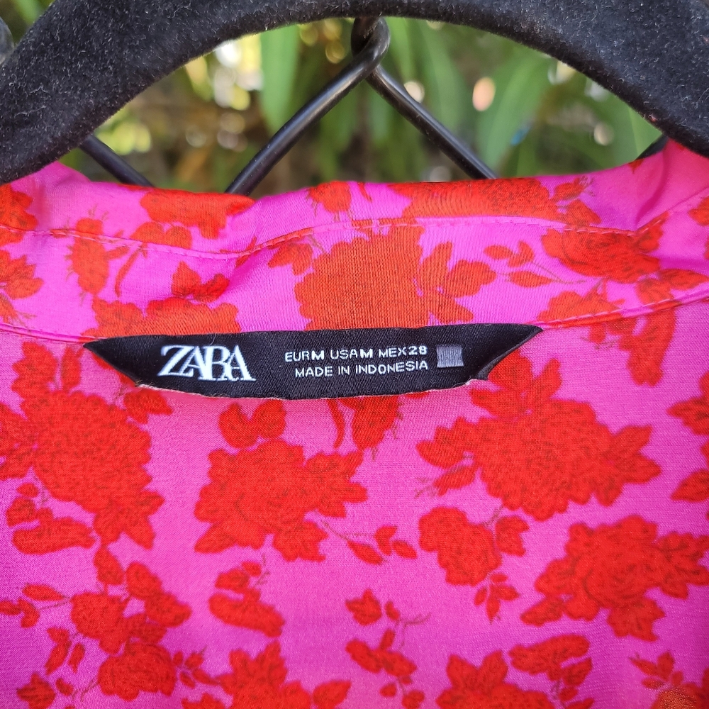 NWOT Zara Satin Effect Pink & Red Floral Print Mini Dress - Women's Medium - Picture 10 of 12